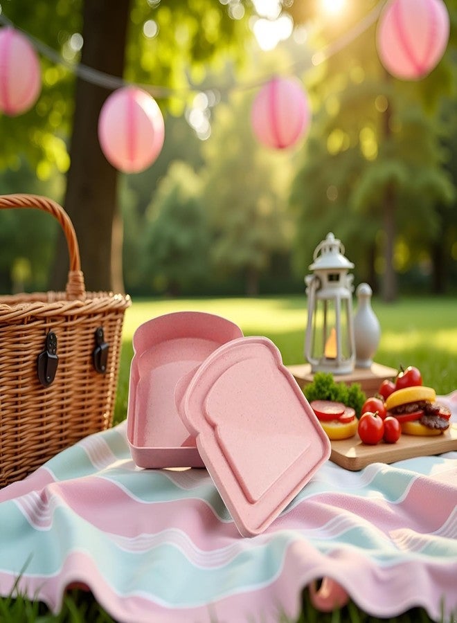 SelHeng Pink Sandwich Containers, Toast Shape Plastic Sandwich Box Food Storage Case with Lid, Sandwich Keeper Bread Container for Fruits, Snacks Family (5.12 * 4.84 * 1.46in) - Image 3